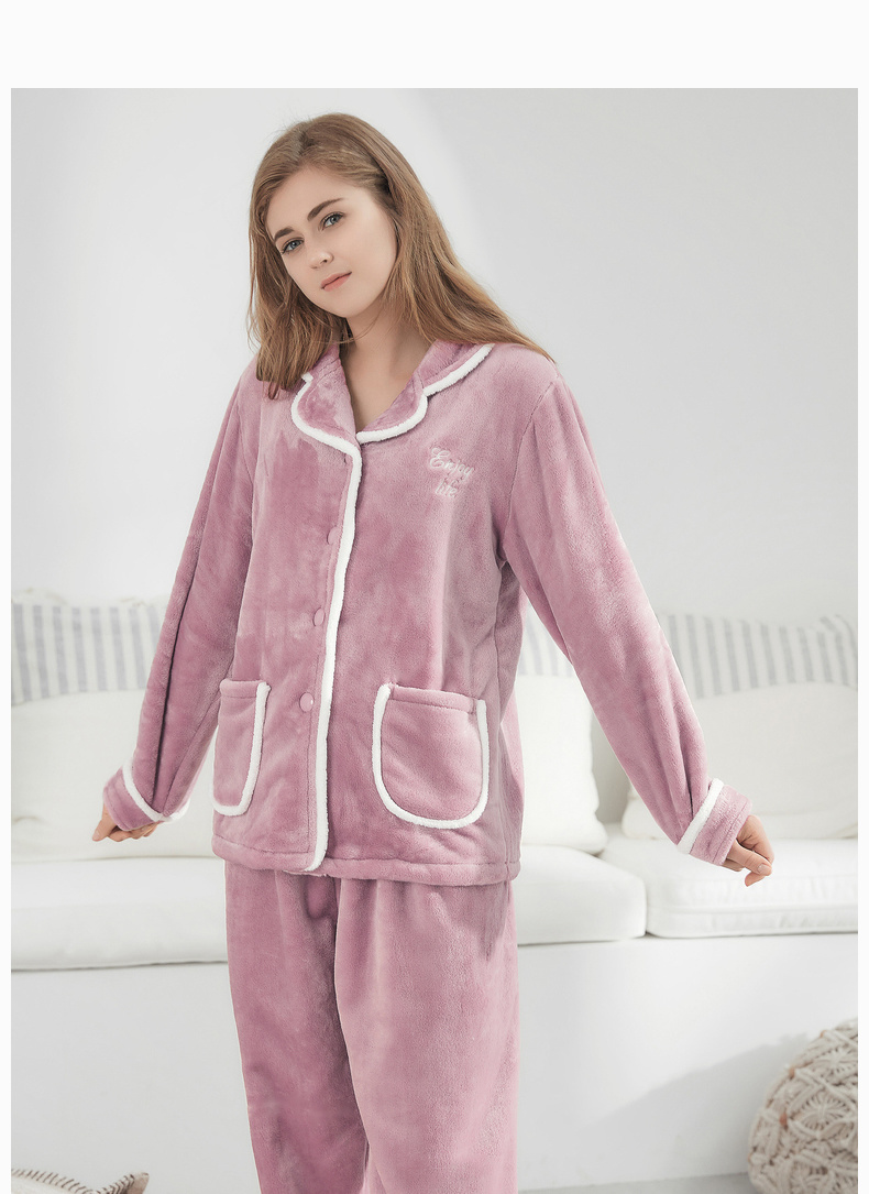 Tiêu chuẩn Mỹ 2018 thu đông dài tay đồ ngủ ấm áp nữ cardigan nhung nhung ngọt ngào dịch vụ tại nhà nữ mặc giản dị đồ ngủ pijama