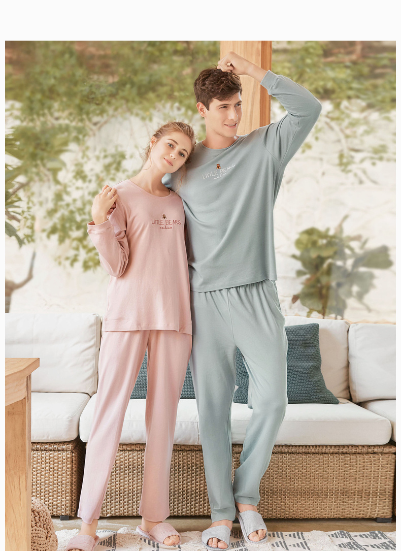 American tiêu chuẩn 2018 mùa thu và mùa đông cotton vài bộ đồ ngủ nữ cotton dài tay hoạt hình đơn giản dịch vụ nhà giản dị phù hợp với nam giới đồ bộ mặc nhà cao cấp