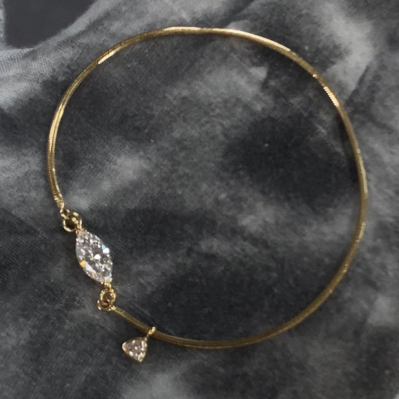 Xiaohongshu Hot Item: Original Design 18K Gold Marquise Diamond Triangular Snake Bone Chain Bracelet, Minimalist Style Niche Design