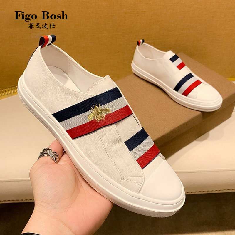 European station small white shoes men's leather slip-on breathable all-match low-cut casual shoes trendy soft-soled slip-on shoes