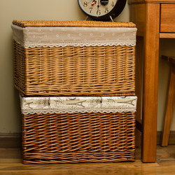 Rattan Storage Box Woven Basket Wicker Clothes Fit Box with Lid Log Retro Car Trunk Grocery Basket