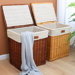 Rattan Woven Dirty Clothes Basket Large Dirty Clothes Basket with Lid Woven Frame Dirty Clothes Storage Basket for Hot Pot Shop Laundry Toilet