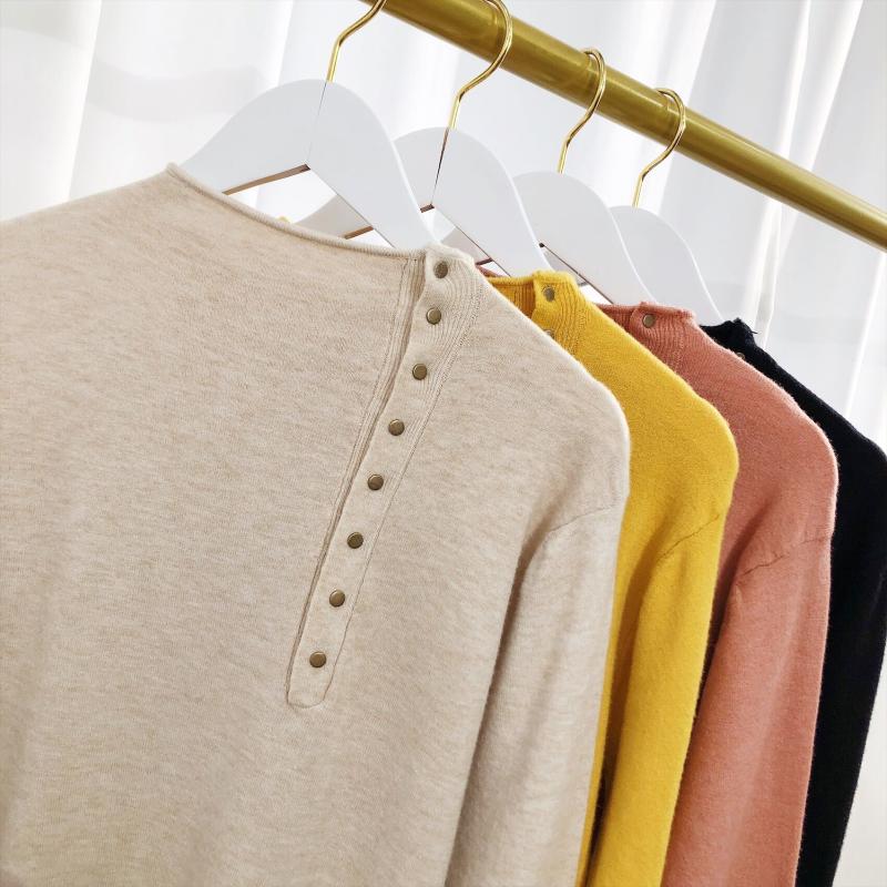Gai phúc lợi Mùa thu mới đơn ngực đứng cổ áo mỏng chạm đáy áo len mỏng áo len - Đan Cardigan đồ công sở nữ