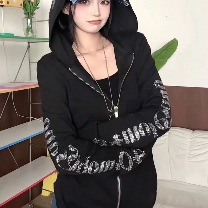 American-Style High Street Rhinestone Hooded Sun Protection Jacket for Women, Slim Fit, Thin, Breathable, Cool-Feeling Outerwear, Air-Conditioning Jacket, Versatile Style for Trendy Girls