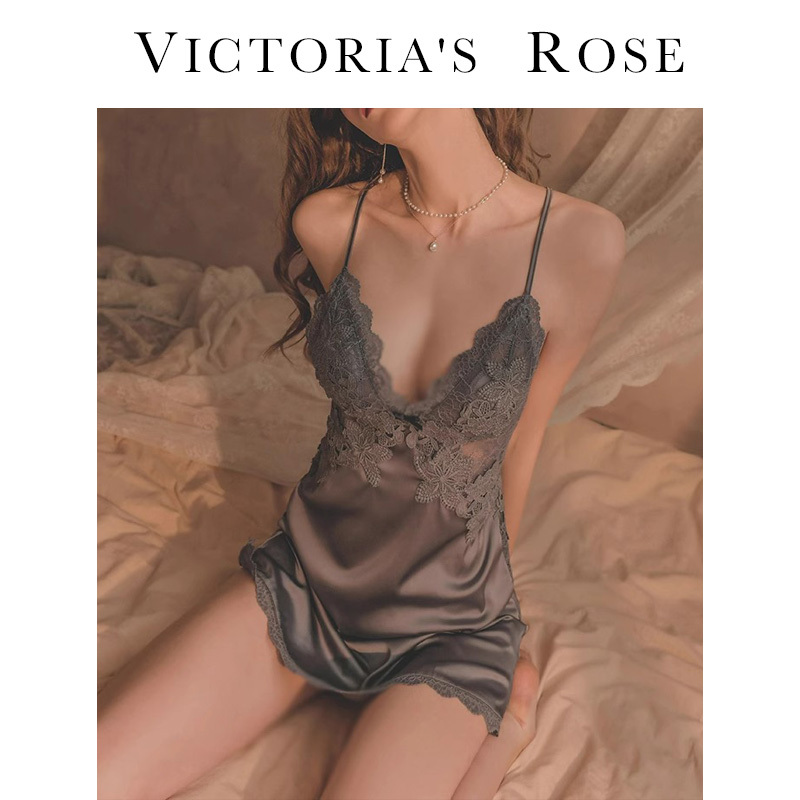 Victoria Ice Silk Sexy Nightgown for Women, Spring, Autumn and Summer, High-End Style with Breast Pads, Pure Lust Style, Silk Suspender Nightgown Victoria Ice Silk Sexy Nightgown for Women, Spring, Autumn and Summer, High-End Style with Breast Pads, Pure Lust Style, Silk Suspender Nightgown