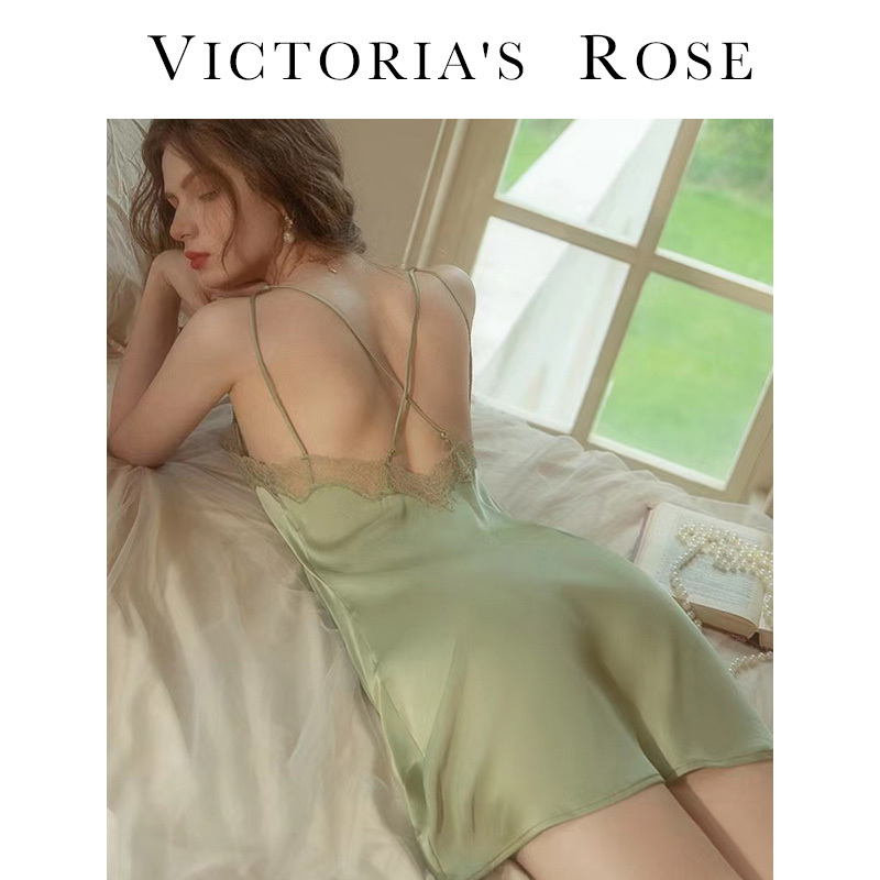 Victoria Sexy Padded Pajamas for Women, Spring and Summer Style, Ice Silk High-End Lace Suspender Nightgown Summer Set