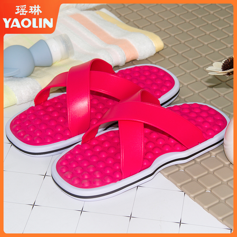 Yaolin Eva Cross-Strap Slippers for Summer, Massage Thick-Soled Home Bathroom Shower Slippers, Outdoor Foot Massage Slippers for Couples