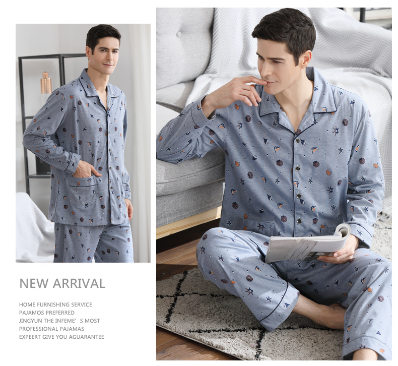 Bộ đồ ngủ nam mùa xuân và mùa thu 100% cotton dài tay XL cotton phục vụ tại nhà đồ bộ mặc nhà cao cấp hàn quốc