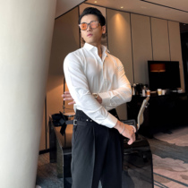 Shirt men's long sleeve non-ironing anti-wrinkle spring and summer dress slim casual black and white stretch ice silk shirt fitness