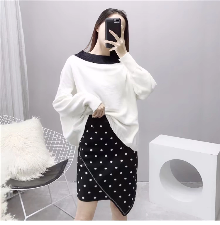 Thư giãn đại học gió sang trọng đầu mùa thu áo len lười gió MM set đầu Han Fan nhỏ tươi ngọt áo len dài tay áo len cổ cao