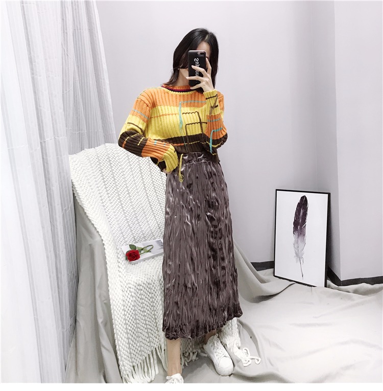 Hồng Kông- phong cách retro dài sang trọng váy mùa thu và mùa đông nữ 2018 mới Hàn Quốc phiên bản của hoang dã thanh lịch nhung váy eo cao chân váy tầng