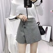 K phiên bản Hàn Quốc của quần short len ​​cạp cao nữ mùa thu đông 2018 quần ống rộng ống rộng bất thường