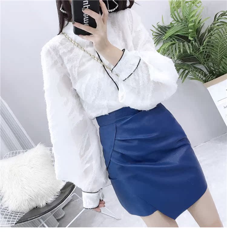 Han Fan Mao Mao tua rua áo sơ mi nữ tay dài 2018 mùa thu mới mỏng phần chic chic áo sơ mi nữ đã mỏng sơ mi công sở nữ
