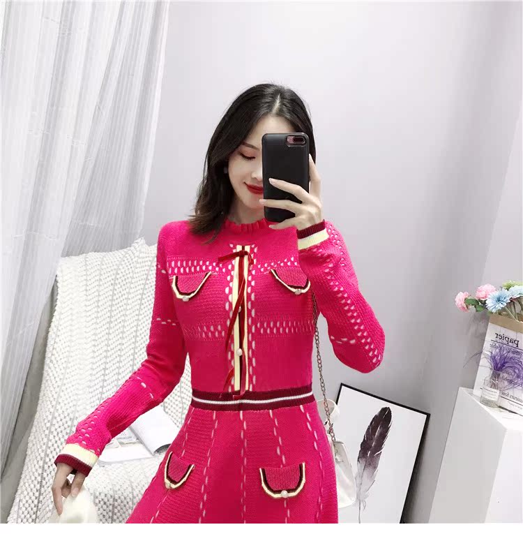 Phong cách phương Tây nữ tính váy mùa thu 2018 mới nữ sang trọng eo đan váy lão hóa một từ váy thủy triều váy suông chữ a cho người béo