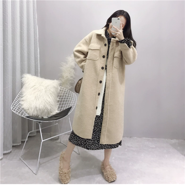 K winter 2018 mới dày lông cừu sang trọng nữ dài phần phiên bản Hàn Quốc của áo choàng retro Slim Nizi thủy triều