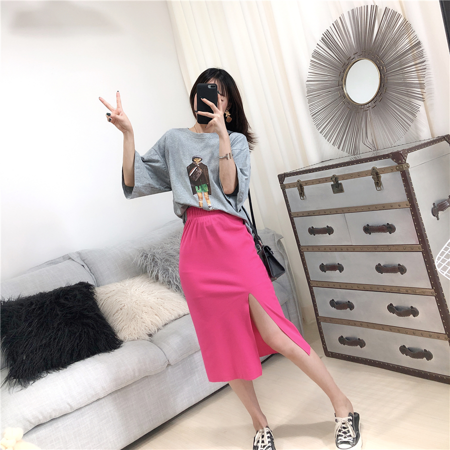 Váy dài vừa phải váy nữ túi hông váy nữ 2019 mới mùa hè kẹo cao eo hoang chia váy bước - Váy chân váy midi xếp ly