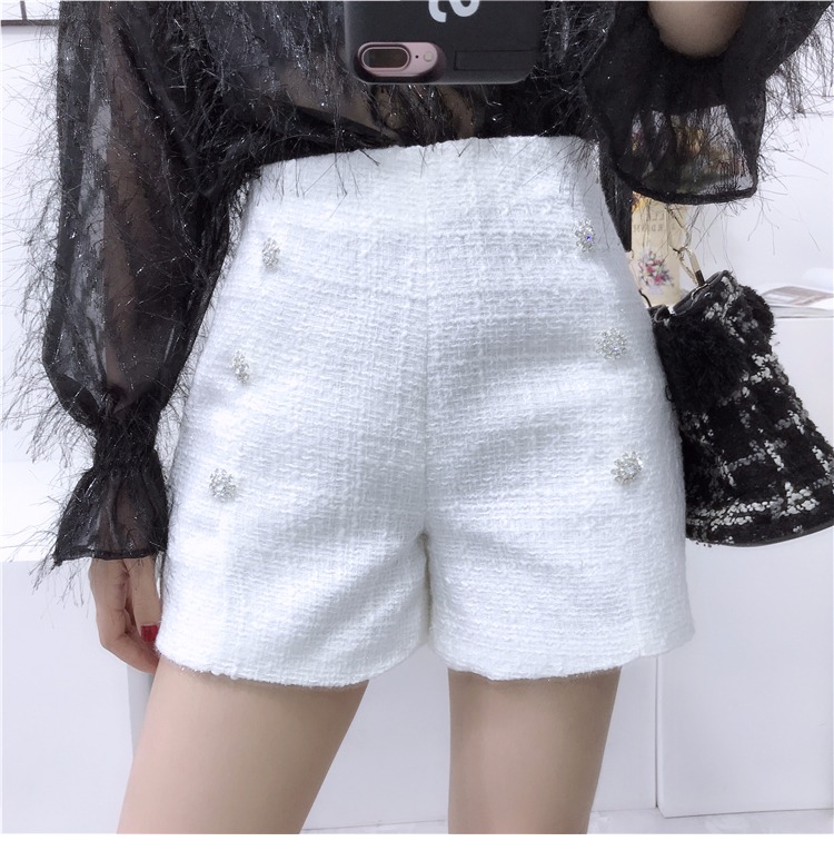 Quần short cạp cao màu đen nữ mùa thu 2018 phiên bản mới của Hàn Quốc tự may sang trọng hương vị quần len thơm giản dị đồ nữ đẹp