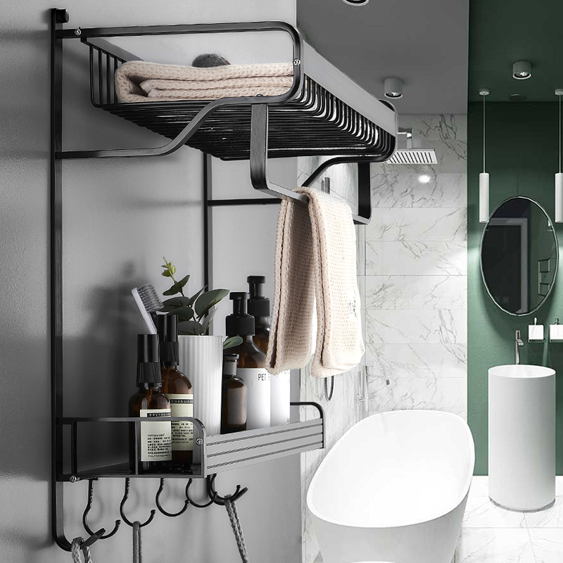 Punch-free bathroom wall-mounted towel rack wash stand storage toilet toilet shelf bath towel rack toilet toilet