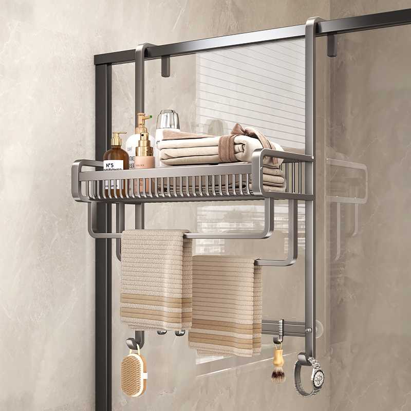 No-Drill Towel Rack for Shower Room Glass Door, Bathroom Towel Bar, Bathroom Towel Rack, Bathroom Storage Shelf