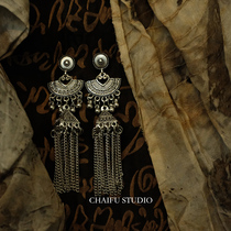 Chaifu Studio R303 Port Wind Hearty Domain Geometric Long Flow Suchain Ear Nail Personality Customs Earrings