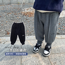 Boy integrated suede pants winter 2021 new thickened sports pants kiddie baby winter sweatpants child gush pants