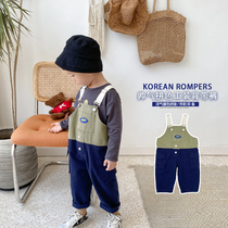 Super-good-looking ~ baby back with pants spring autumn Korean version of ocean qi Childrens autumn clothing Coloured splicing boy overalls pants tide