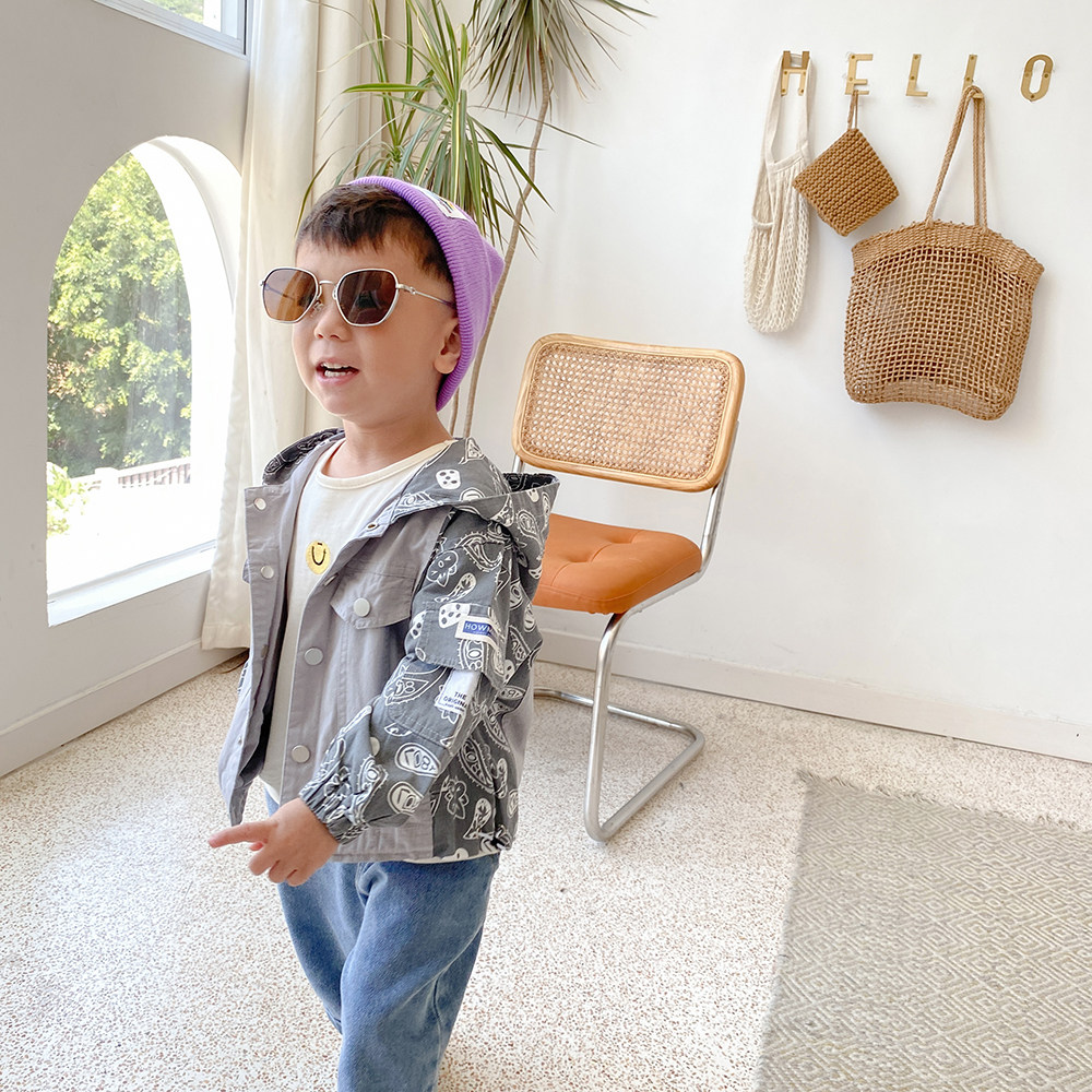 (Breakout Clearance) Baby autumn hooded jacket denim stitching top jacket