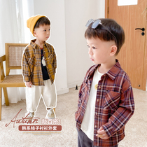 Boy plaid shirt Spring and autumn Korean version Children long sleeve shirt pure cotton slim fit jacket Childrens baby autumn clothes blouse
