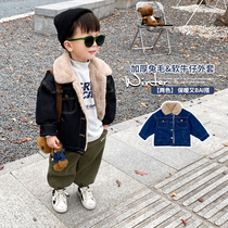 Boy denim jacket winter style thickened rabbit fur clothes 2021 new gush childrens baby boys winter clothing tide