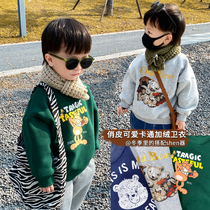 Boy Cavet sweatshirt 2021 new children Korean version Cartoon Winter Clothing Integrated Suede Thickened Blouse Baby Beat