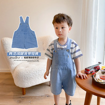 Child Back Belt Pants Summer Boy Baby Denim Braces Shorts Thin children Baby Han version Loose Broadlegged Pants