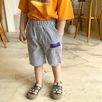 Children cotton linen breathable shorts Childrens plaid pants baby Summer slim fit 50% pants outside wearing casual pants