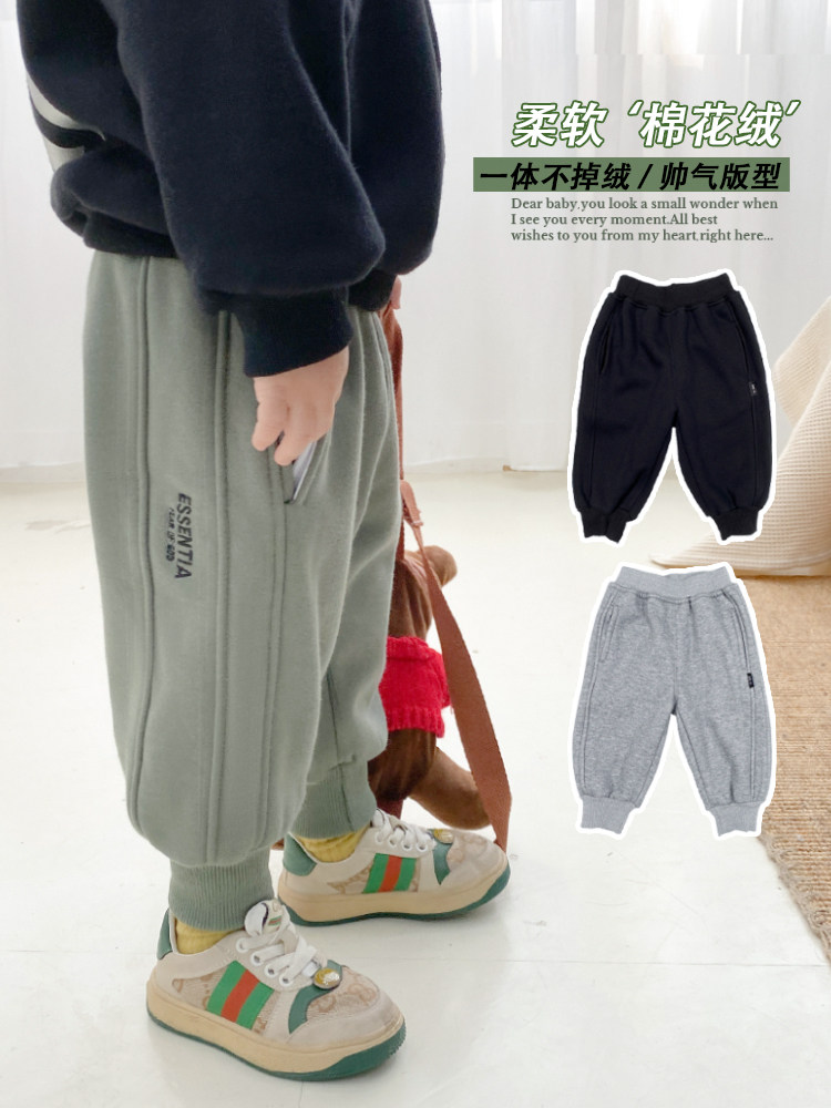 Boys plus-down pants autumn and winter outside wearing a one-piece velvet children's sweatpants men's pants baby casual pants