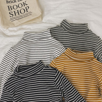 baby boy autumn clothing male baby boy high collar bottom-shirt autumn baby pure cotton inner lap boy spring and autumn striped T-shirt