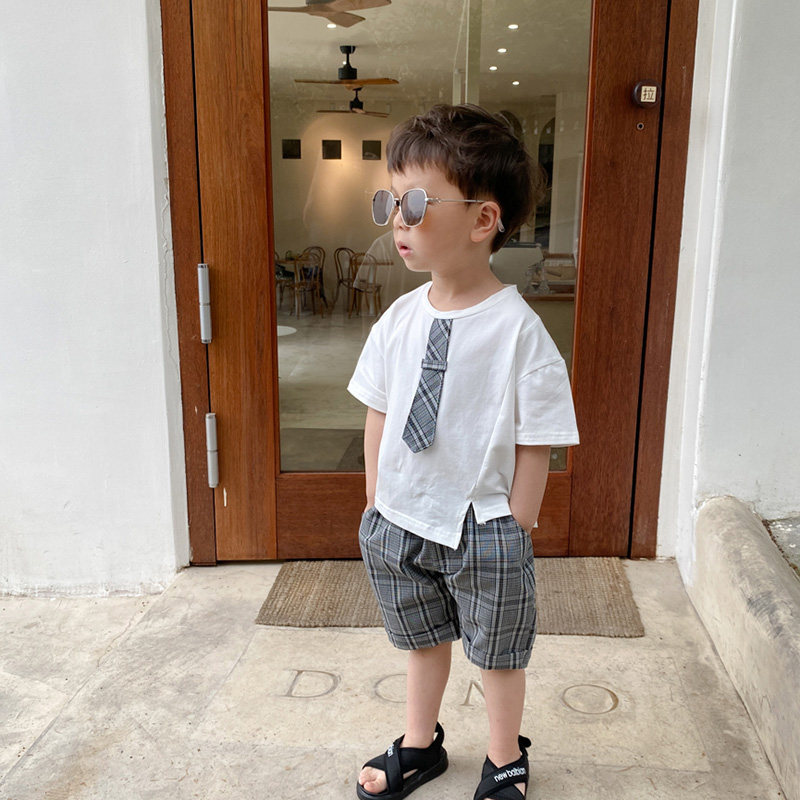 Boy suit Summer children casual gown Han's version of the boy's baby boy's birthday tie two sets