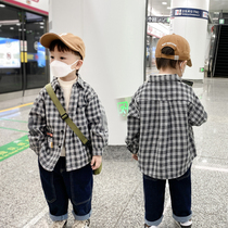 Boy gush shirt child plaid thickened lining clothes handsome young baby 2021 new autumn and winter clothing jacket tide