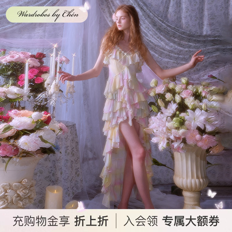 Meng Zi's Same Style Wardrobes by Chen French-Style Diamond Chain Heavy-Duty Vacation Beach Spaghetti Strap Dress