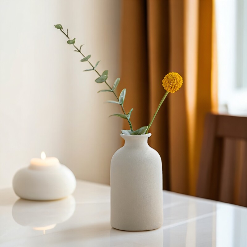 Белая керамическая маленькая ваза для гостиной с цветочной композицией высокого класса, сухоцветы, простой обеденный стол, креативные украшения для рабочего стола Изображение 1