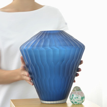 Blue High-end Thickened Glass Vase Hand Floral Floral Livingroom Floral-style Shaped Board Room Adornment Pendulum