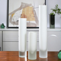 White Glass Vases Modern Minimalist Home Art Straight Drum Floral Water Peels Livingroom Flower Arrangement Bottles Soft Decorative Pendulum