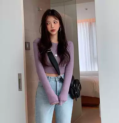 Hypnotic Korea 20 summer new sexy tight navel high waist long sleeve T-shirt