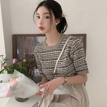 moocobling Korea 21 spring new temperament fragrant wind round collar with short sleeve T-shirt