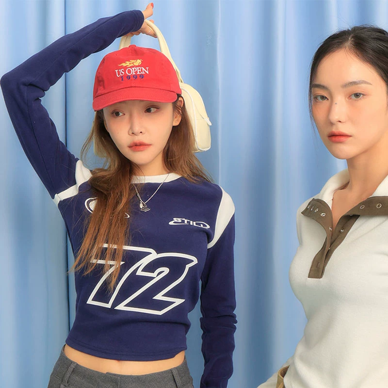 Официальный сайт Stylenanda Korea покупка подлинной одежды 2024 весна контрастный цвет цифровая энергия длинный рукав футболка