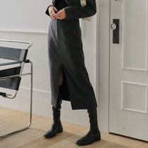 stylenanda Korean official web 21 Winter new side zipped open slit pure color half-body long dress