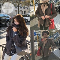  Mocobling Korea 20 autumn and winter new chao youfan~warm plus velvet stand-up collar motorcycle jacket