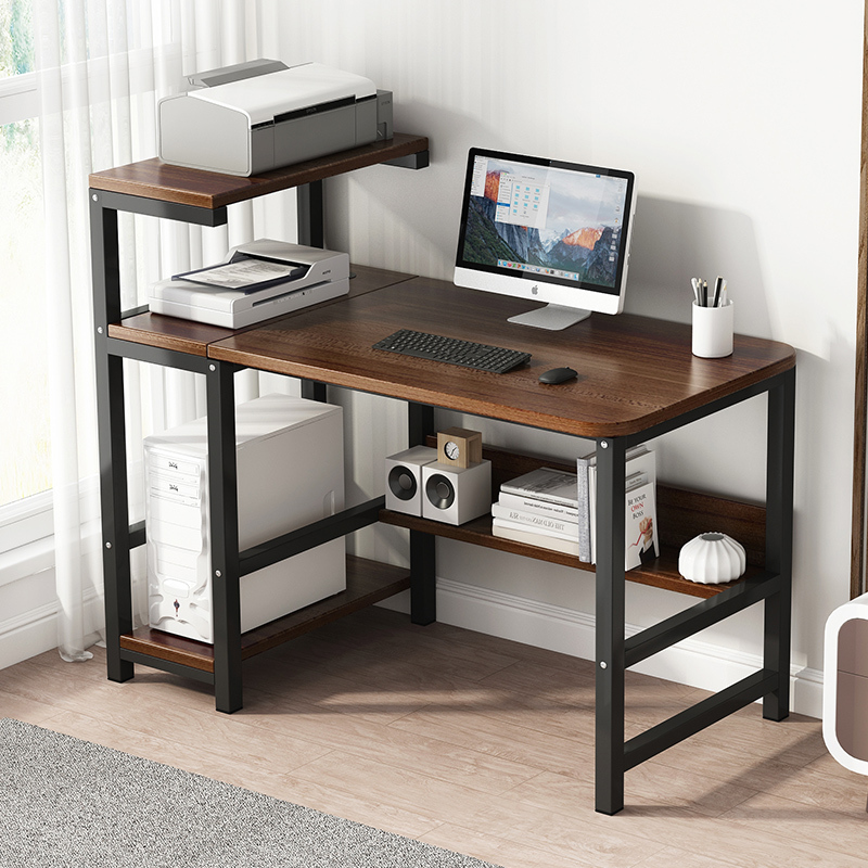 Computer Desk, Simple Office Desk, Modern Internet-Famous Steel-Wood Desk, Can Hold a Printer, Storage, Small Apartment Desk