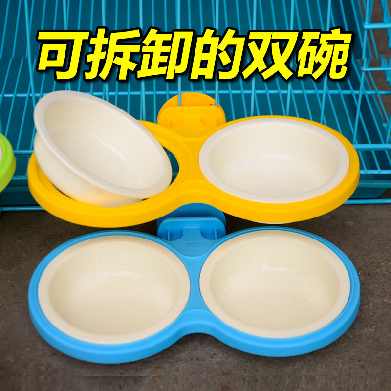 Hanging cage double bowl dog bowl dog cage cat cage dog bowl dog food bowl hanging can be fixed Teddy thickened non-slip pet bowl