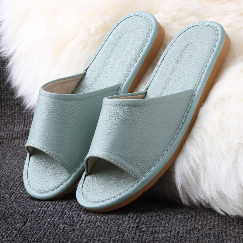 Cowhide Slippers for Women, Couple's Home Pair, Japanese-Style Genuine Leather Indoor Summer Household Non-Slip Anti-Odor Sandals for Men