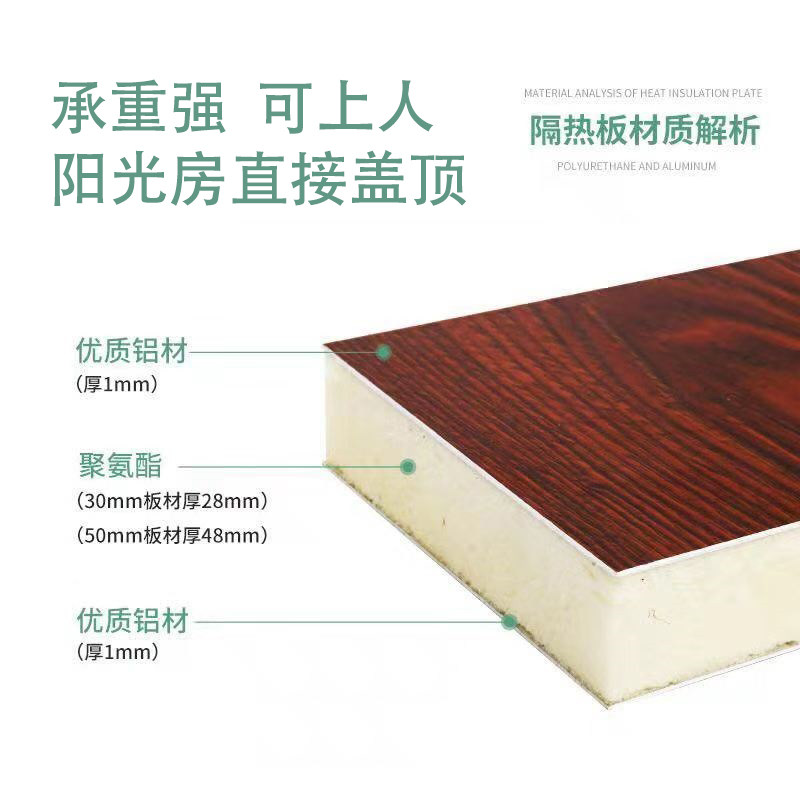 Glass room roof polyurethane sandwich panels composite aluminium alloy fireproof panels for greenhouse insulation panels