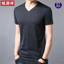 Hengyuan Xiang Man Short V Leader T-Shirt Mens Ice Ice T Shirt Thin summer middle-aged daddy loaded with big code body shirt